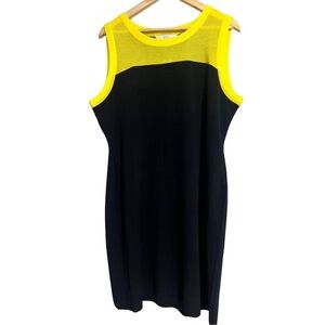 Misook Black Dress with Vibrant Yellow Trim